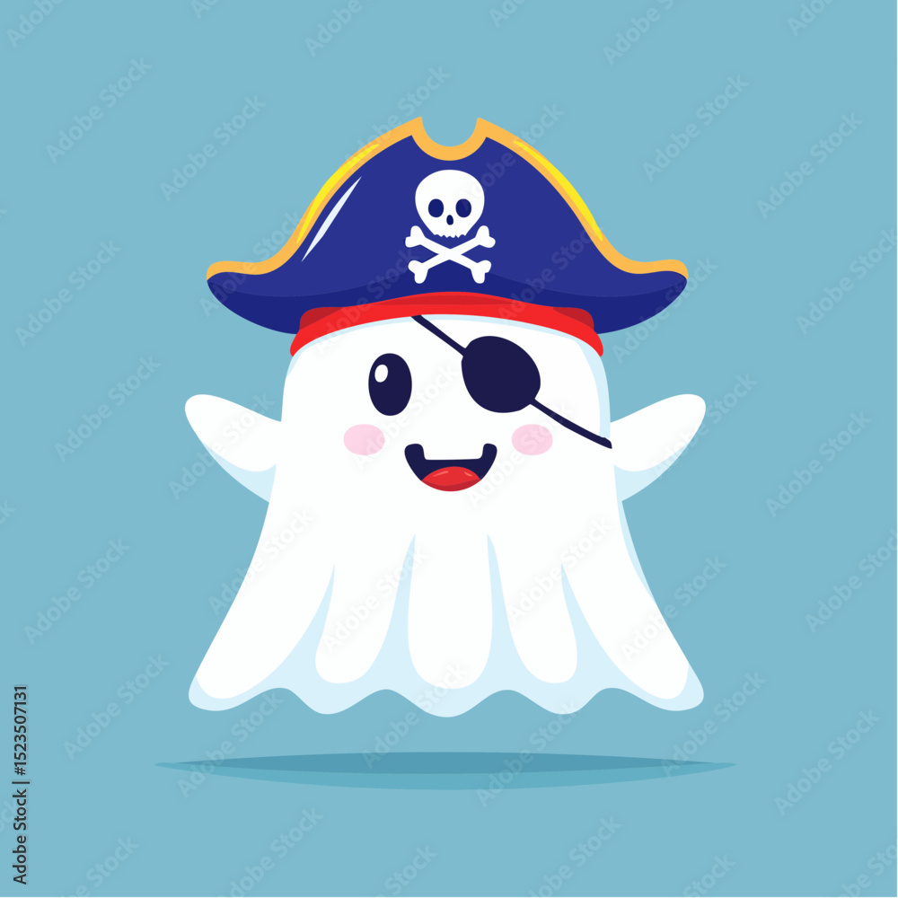 Playful ghost dressed as a pirate, perfect for Halloween invites, stickers, or spooky fun projects Playful ghost dressed as a pirate, perfect for Halloween invites, stickers, or spooky fun projects