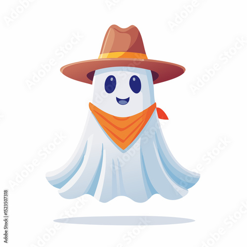 A playful ghost dressed as a cowboy, perfect for themed Halloween designs or Western-style decor