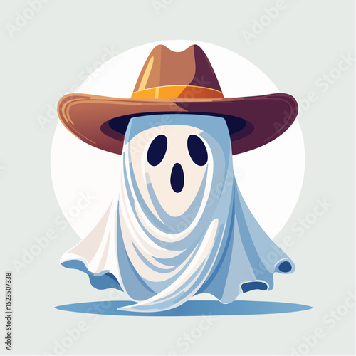 A playful ghost dressed as a cowboy, perfect for themed Halloween designs or Western-style decor