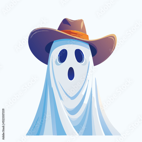 A playful ghost dressed as a cowboy, perfect for themed Halloween designs or Western-style decor
