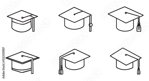 Graduation caps collection line art illustrations