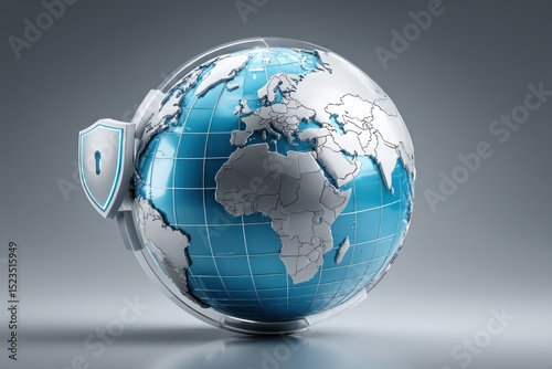 3D globe with shield and lock