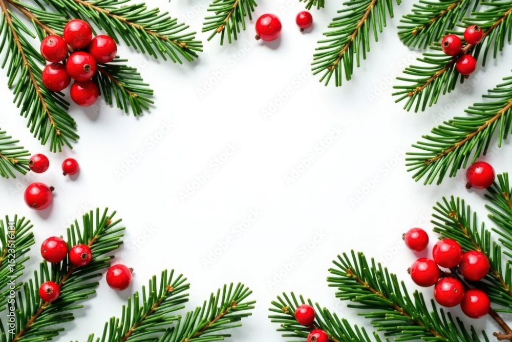 Rustic Christmas fir branches and berries White backdrop, copy space , rustic, new year Rustic Christmas fir branches and berries White backdrop, copy space , rustic, new year