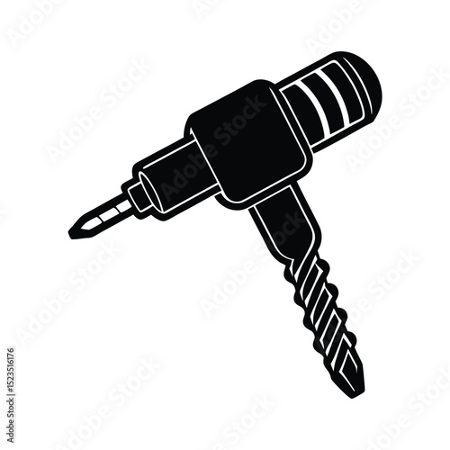 Black and White Drill Icon Illustration