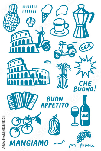 Popular Italian Popular Menu for Restaurant Cafe on Board  Cuisine Icons Symbols Illustrated
