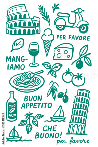 Popular Italian Popular Menu for Restaurant Cafe on Board  Cuisine Icons Symbols Illustrated