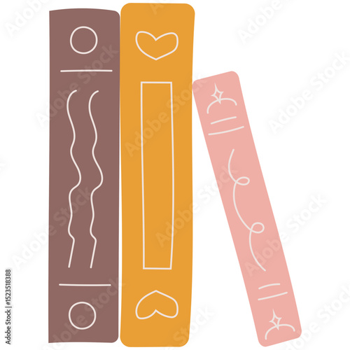 Book Novel Illustration. Cute colorful book collection. Set of different stacks and piles of books, open and closed books. Educational theme, scientific and fiction literature.