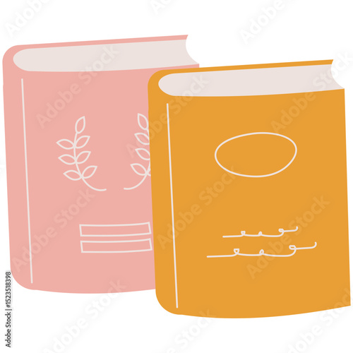 Book Novel Illustration. Cute colorful book collection. Set of different stacks and piles of books, open and closed books. Educational theme, scientific and fiction literature.