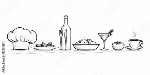 Elegant Dining Table with Chef's Hat, Wine, and Delights