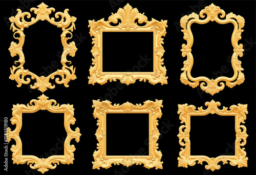 Elegant Gold Frames Collection on Black Background