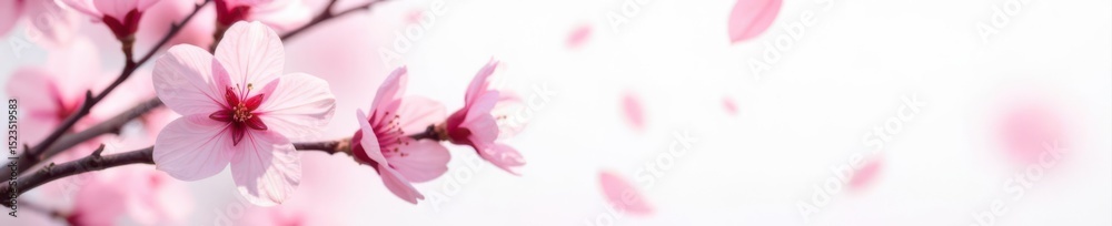 Fototapeta premium Single pink cherry blossom, delicate petals, white background, spring bloom , illustration, pretty