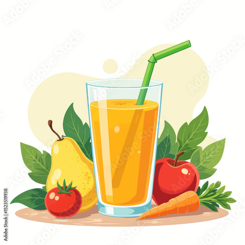 Fresh Fruit and Veggie Smoothie with Apple, Pear, Tomato, and Carrot
