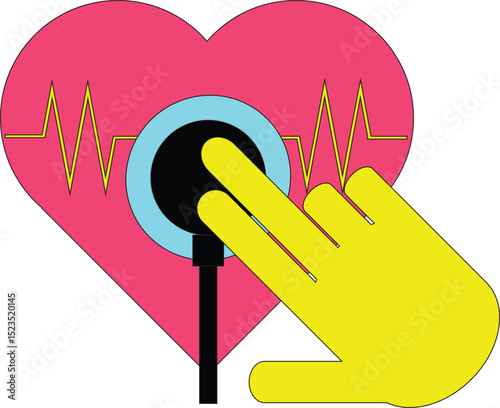 Stethoscope heartbeat or pulse examination test simple illustration vector