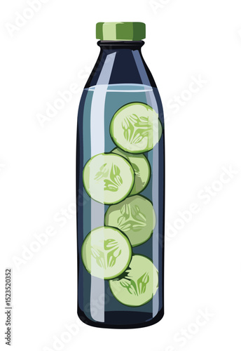 Refreshing Cucumber Infused Water Bottle - Vector Illustration