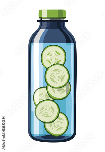 Dark Bottle Healthy Cucumber Infused Water Drink - Vector Illustration