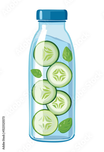 Refreshing Cucumber Infused Water for Healthy Lifestyle - Vector Illustration