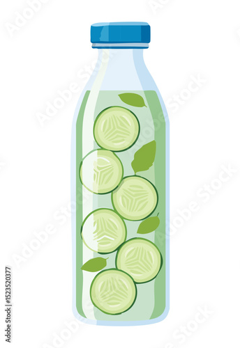 Fresh Cucumber Infused Water Bottle Natural Hydration - Vector Illustration