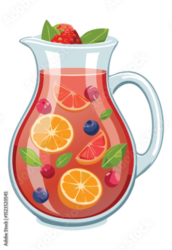 Citrus Pink Sangria in Clear Pitcher - Vector Illustration