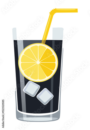  Refreshing Cold Citrus Drink with Straw - Vector Illustration