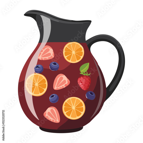 Strawberry and Citrus Red Sangria Pitcher - Vector Illustration