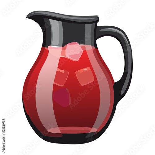 Simple Red Fruit Sangria in Pitcher - Vector Illustration