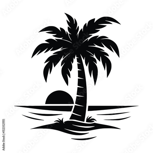 Tropical Palm Tree Silhouette Sunset - Island Paradise Graphic