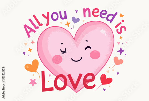 Heartwarming Love Message with Pink Heart and Stars