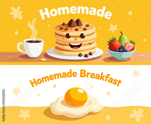 Homemade Breakfast Delights: Stacked Pancakes, Fresh Fruits, and Orange Surprise