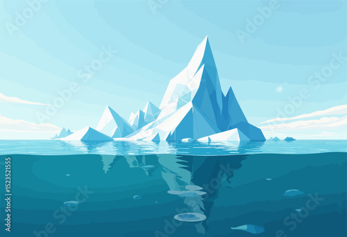 Iceberg Reflection in Arctic Waters at Sunset