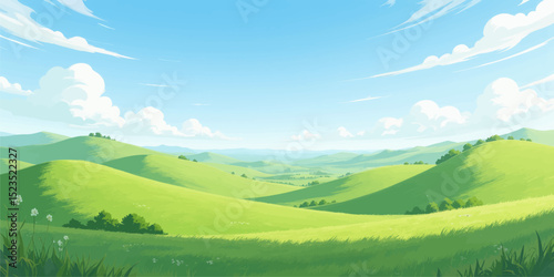 Lush Green Hills Under Clear Blue Sky