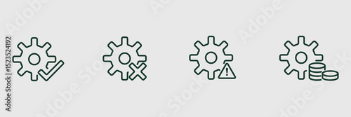 Minimalist icon - Gear icon set . 4 Type . Simple design . Vector illustration