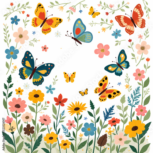 Whimsical Butterflies and Wildflowers in a Dreamy Meadow