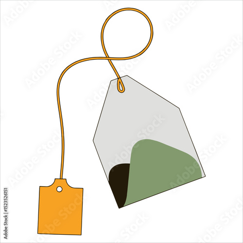 Labeled teabag vector isolated on white. Simple top down view ideal for drink icons, tea product designs and hot beverage concepts.