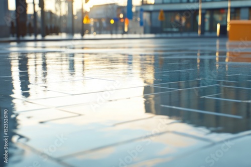 Wallpaper Mural Reflective tile pavement in urban landscape after rainfall Torontodigital.ca