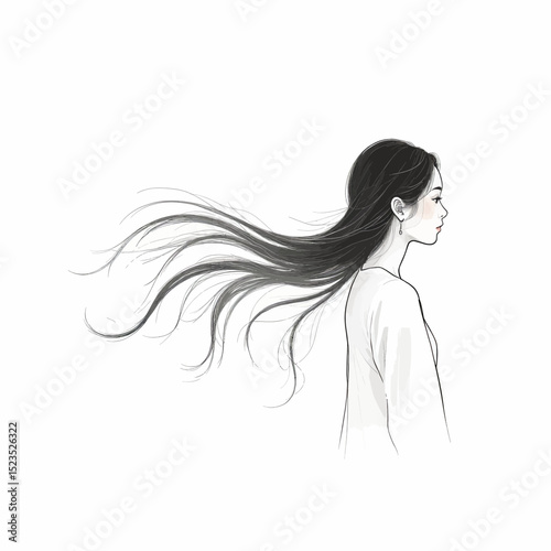 Wind-Swept Woman with Long Hair in Serene Moment