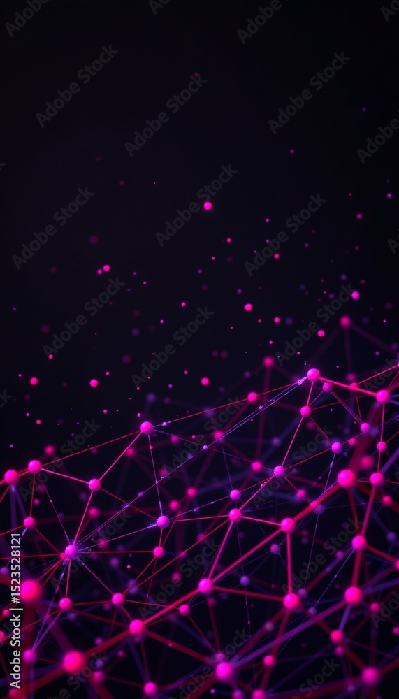 Fototapeta premium abstract polygonal space, low poly connection structure, dark background, connecting dots and lines, 3d rendering, subject , copy space , bold magenta, midday sun.