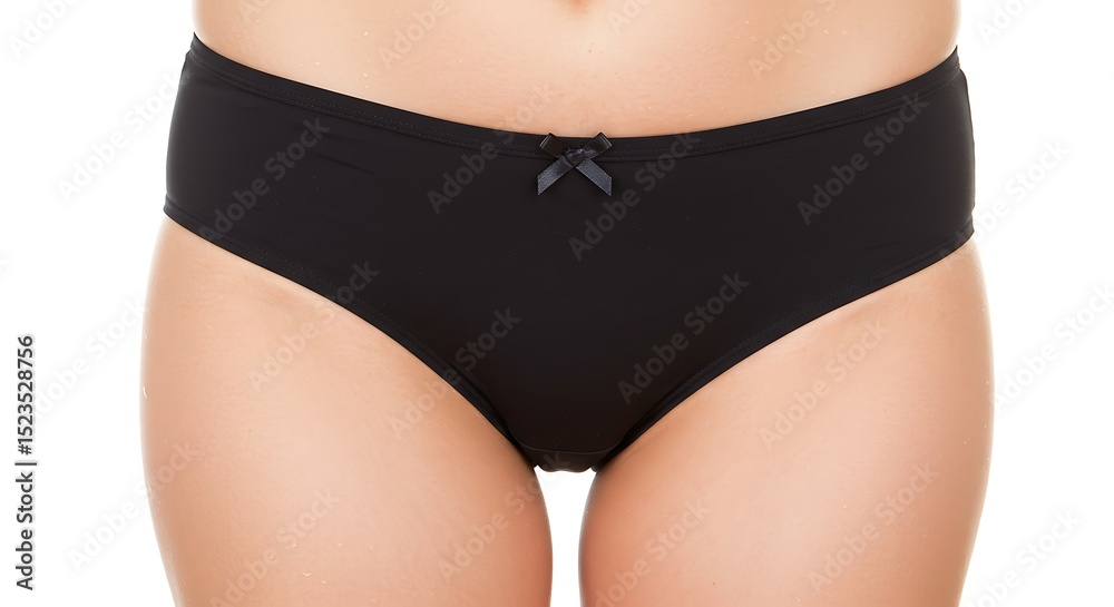 © Joko - Woman Wearing Black Briefs with a Bow on a White Background © Joko - Woman Wearing Black Briefs with a Bow on a White Background