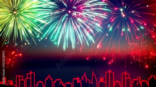  Red White Blue Fireworks Over City 4K Independence Day Background