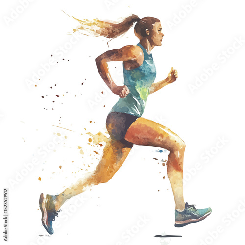Running, watercolor drawing vector, high quality, isolated on a white background.