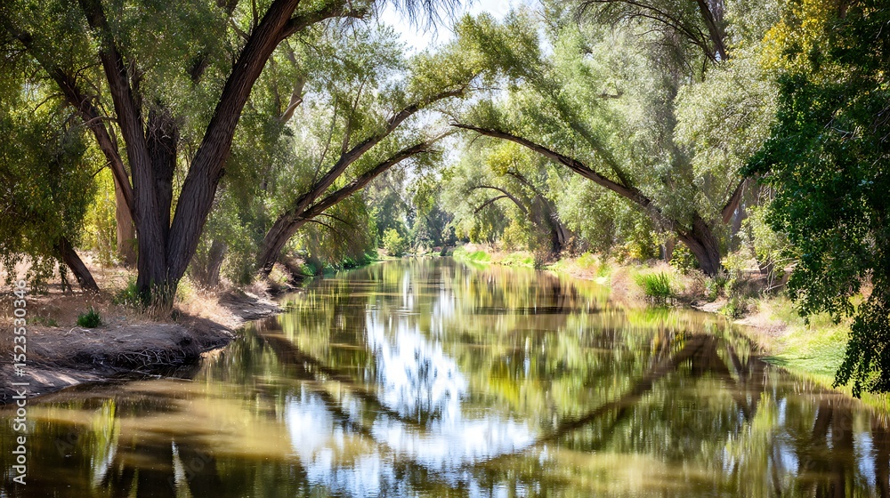 Obraz premium River framed by arching lush trees