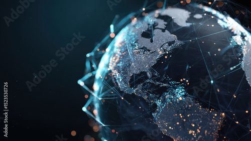 Floating digital globe connected by 6G lines, global data visualization