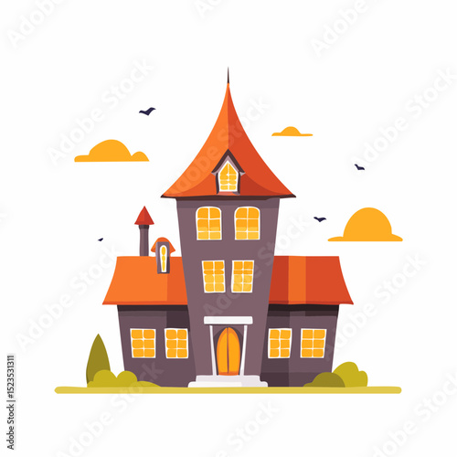 A spooky single-tower haunted house icon, perfect for eerie designs and Halloween scenes