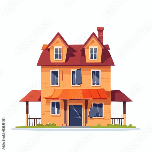 Icon of a spooky two-story house with eerie charm, ideal for ghost stories and themed prints