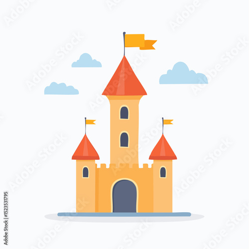 Haunted castle tower icon with ghostly charm, great for medieval spooky themes and Halloween cards