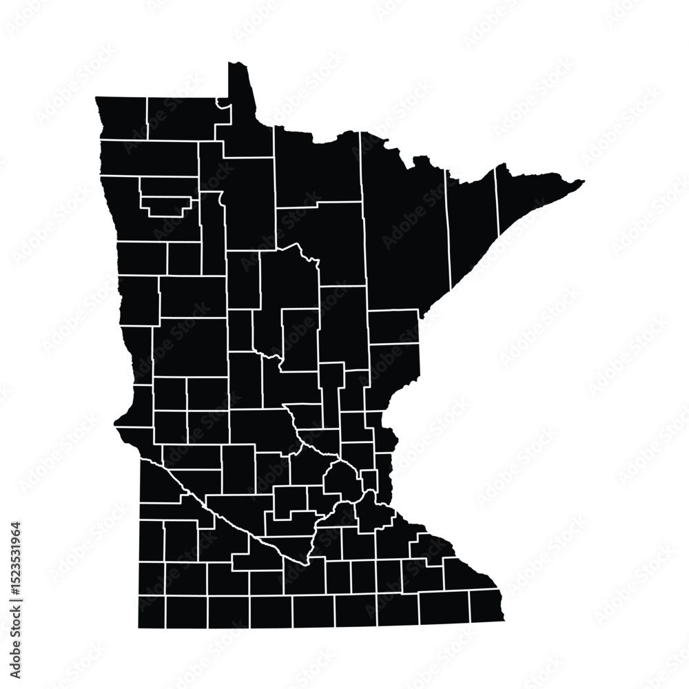Fototapeta premium Minnesota Black Administrative Map Vector