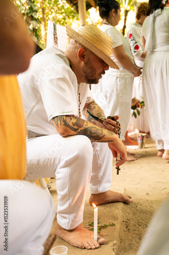white man incorporated with religious manifestation of umbanda known as preto velho.