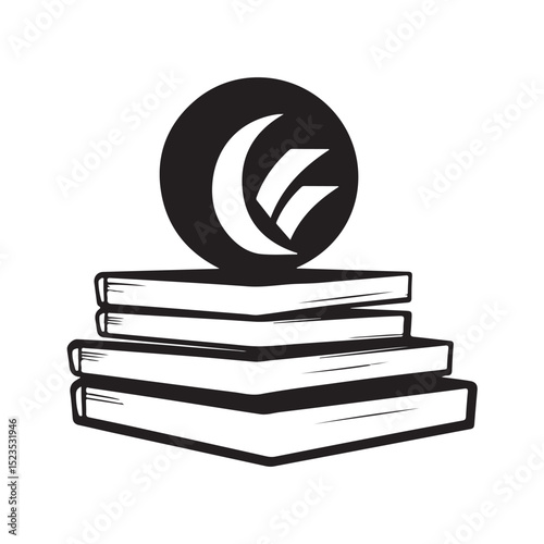 Vector illustration of a stack of books designed as a clean and simple logo concept for libraries, bookstores, or educational institutions. Ideal for branding, educational materials