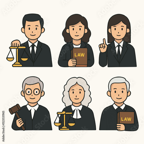 Vector Set of Lawyer and Judge Characters Justice System Vector
