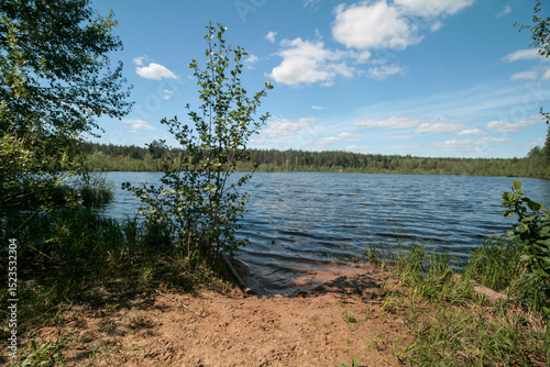 A lake surrounded by a spring forest, Russia.
