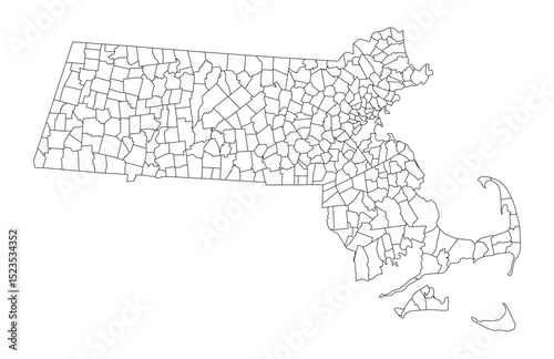 Massachusetts Outline Administrative Map Vector